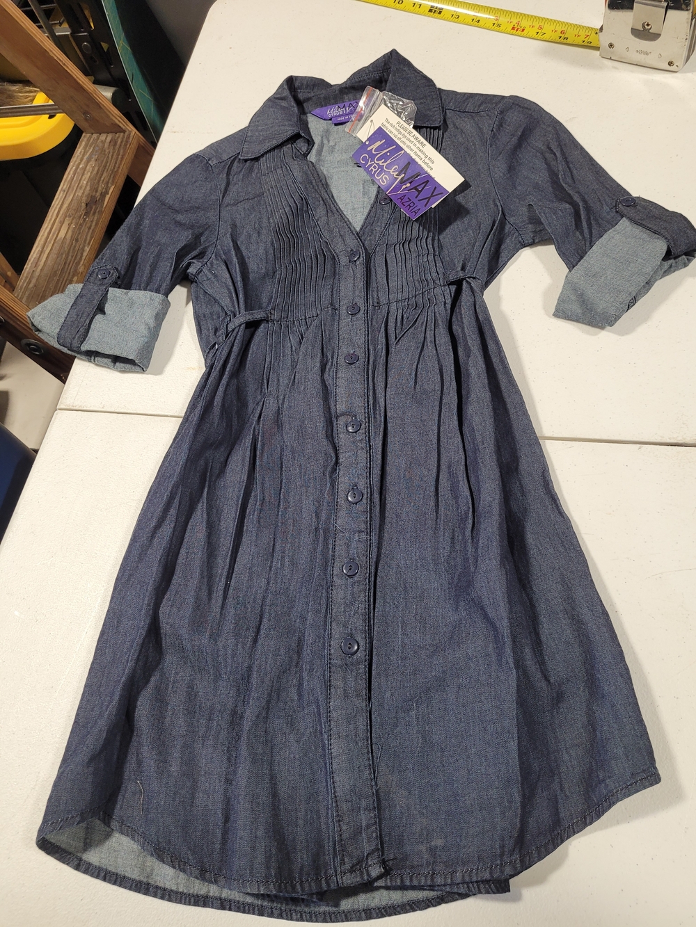 Miley Cyrus & Max Azria Denim Button‑Front Shirt Dress in Dark Blue